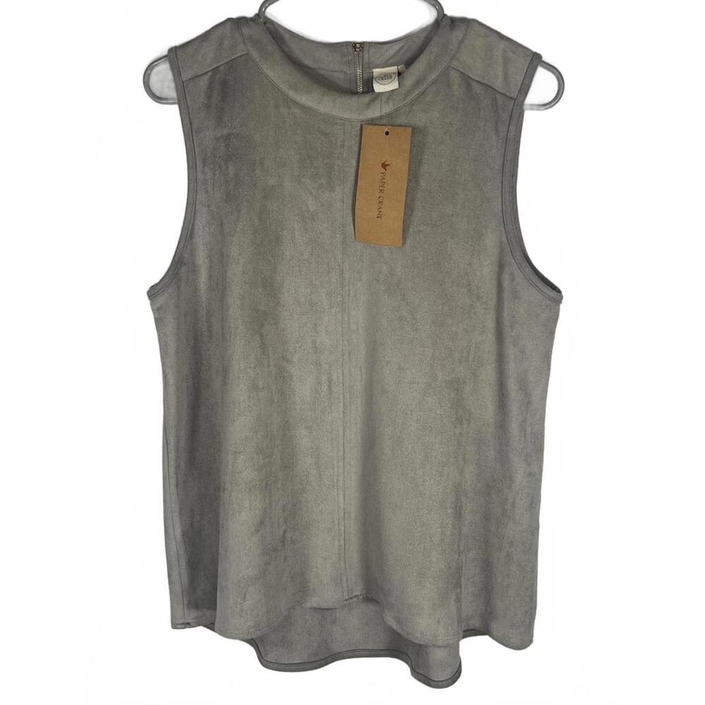 NWT Anthropologie Paper Crane Grey Faux Suede Urban Mock Neck Top - Large